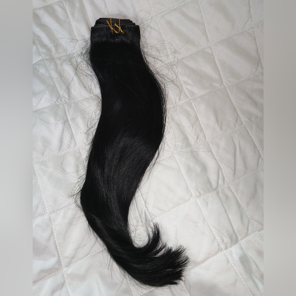 Maxita 100% Remy Human Hair 16" Extensions Jet Black Invisi Edge Clip Ins - Picture 9 of 16